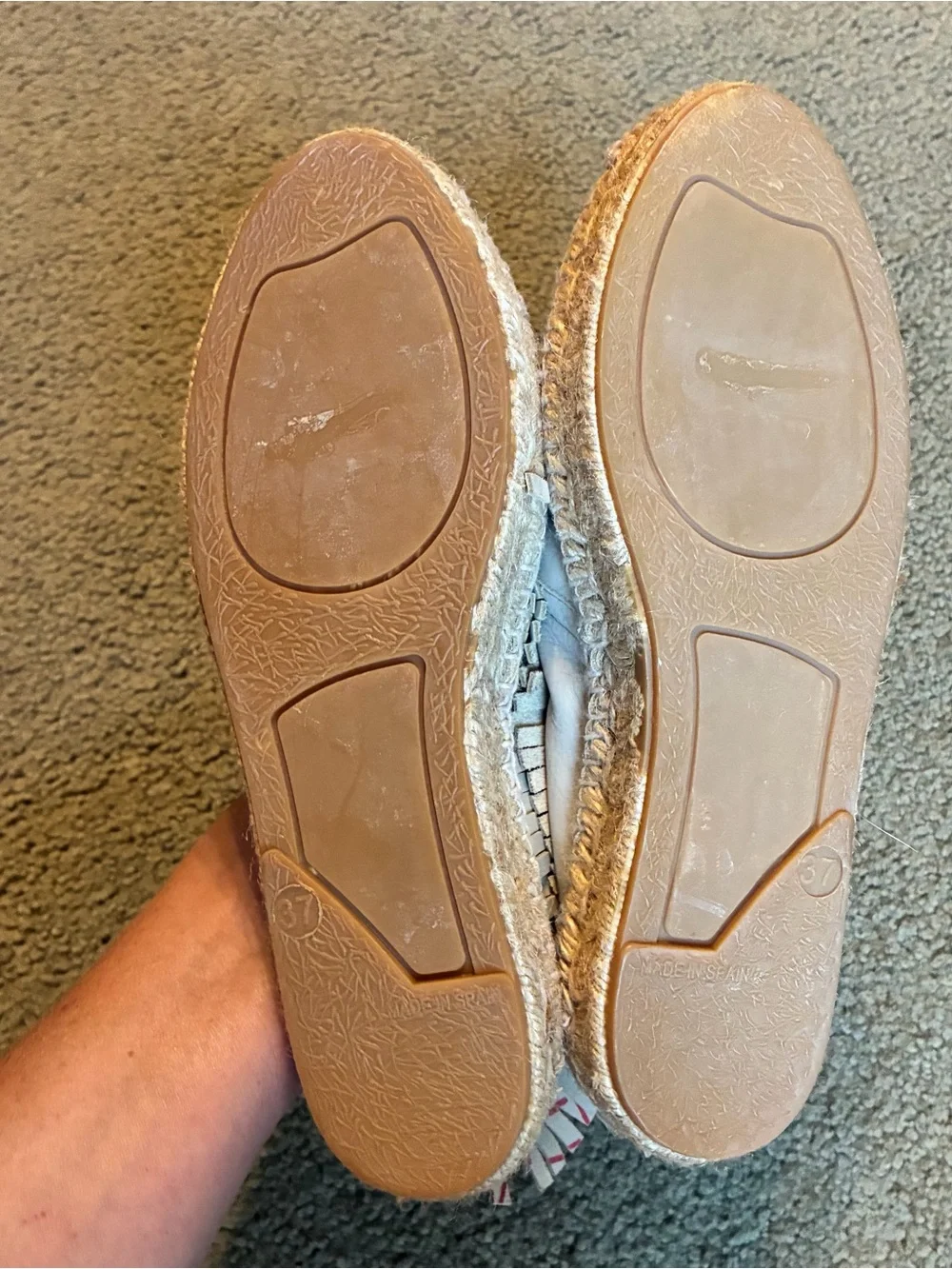 Bettye Muller Suede Espadrille Loafers Fringe Tan Size 7.5 EU 37 Leather Shoes